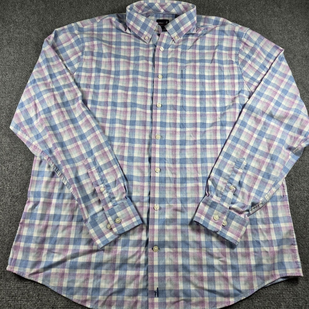 Johnnie O Performance Men's XL Blue Plaid Long Sleeve Button Down Shirt
